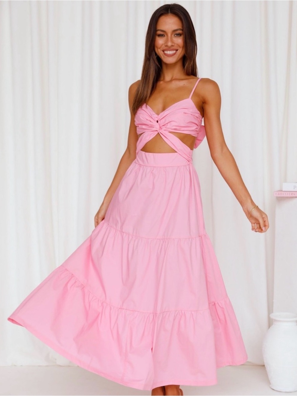 Hello Molly Pink Twist-Front Maxi Skirt Dress